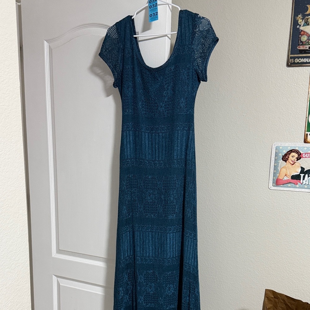 Elegant Teal Lace Maxi Dress - Women's